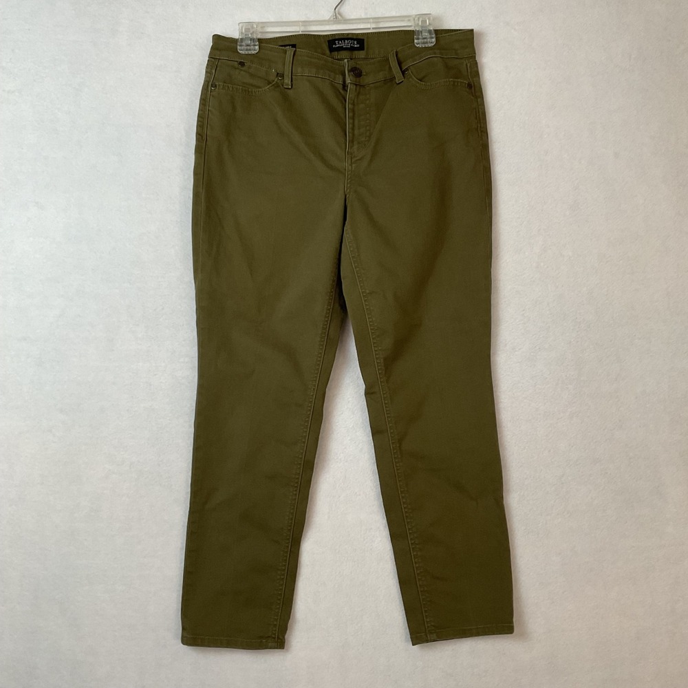 Talbots Flawless Five Pocket Ankle Pants Olive Green Slim Leg Mid Rise Size 10P